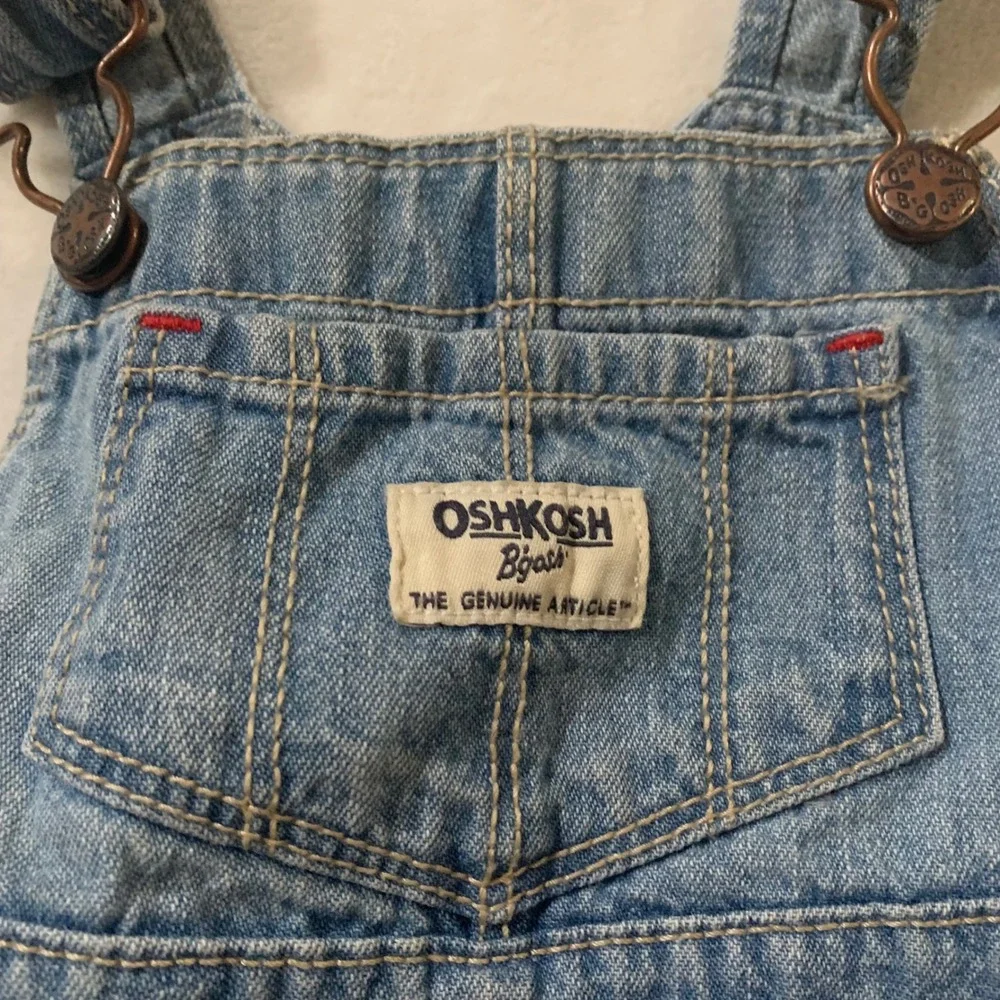 OshKosh B'gosh 18 months Baby Girls Denim Overall Dress Patchwork Blue Red White